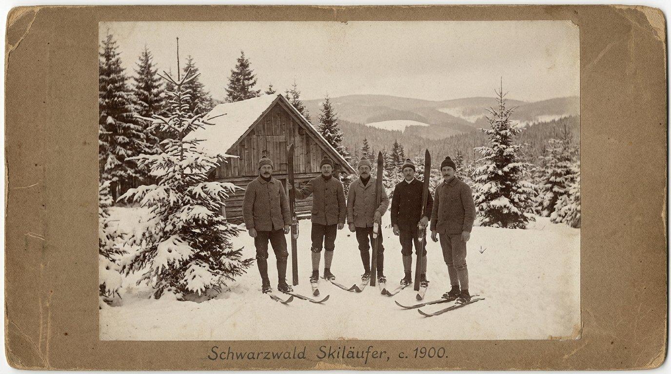 Skiläufer im Schwarzwald, um 1900. Der Feldberg — Wiege des alpinen Skisports in Mitteleuropa